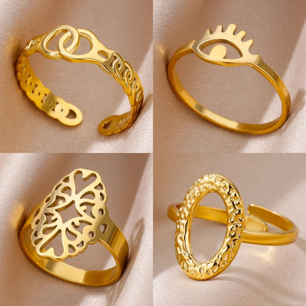 Gold Evil Eye Stainless Steel Ring for Women – Luxury Vintage Gift