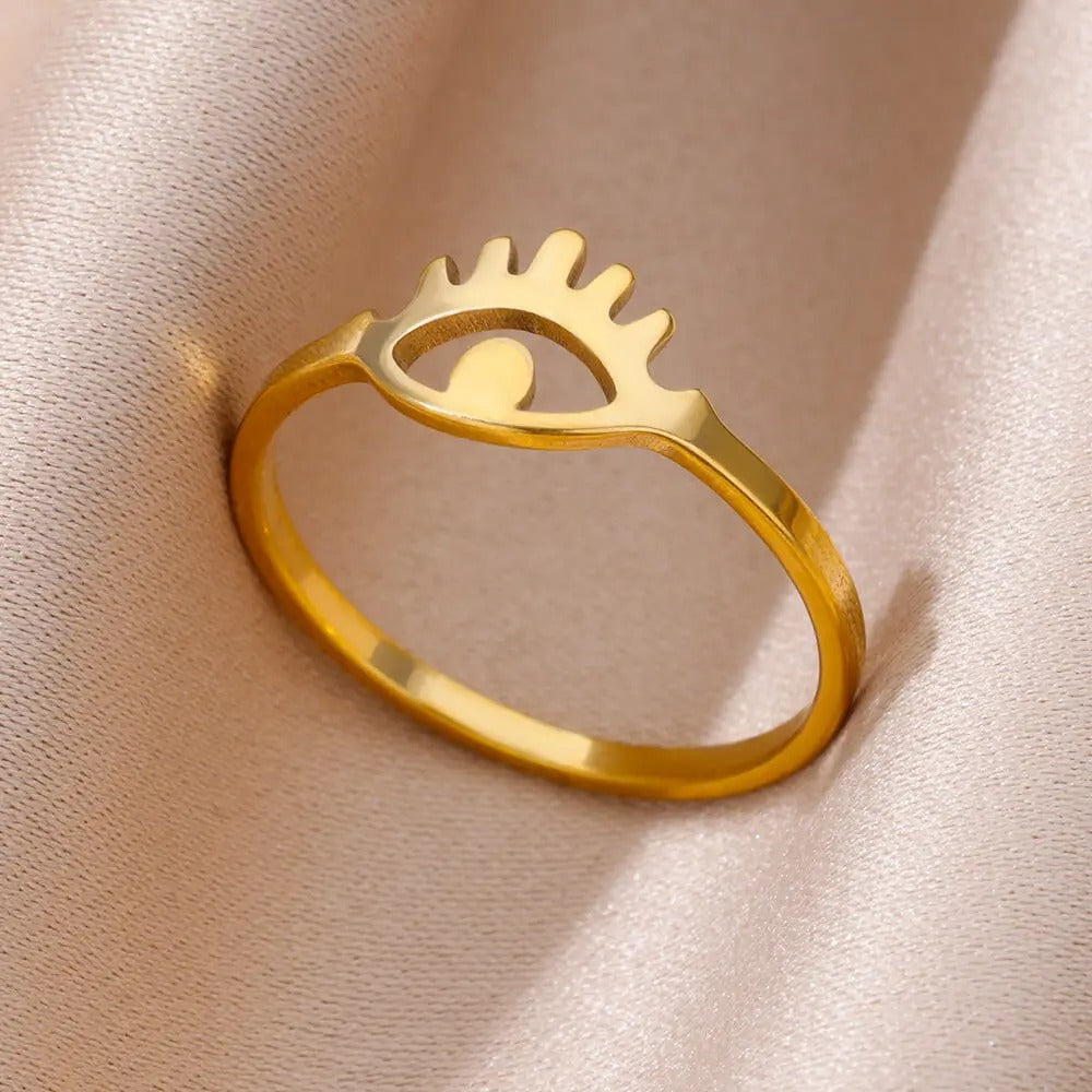 Gold Evil Eye Stainless Steel Ring for Women – Luxury Vintage Gift