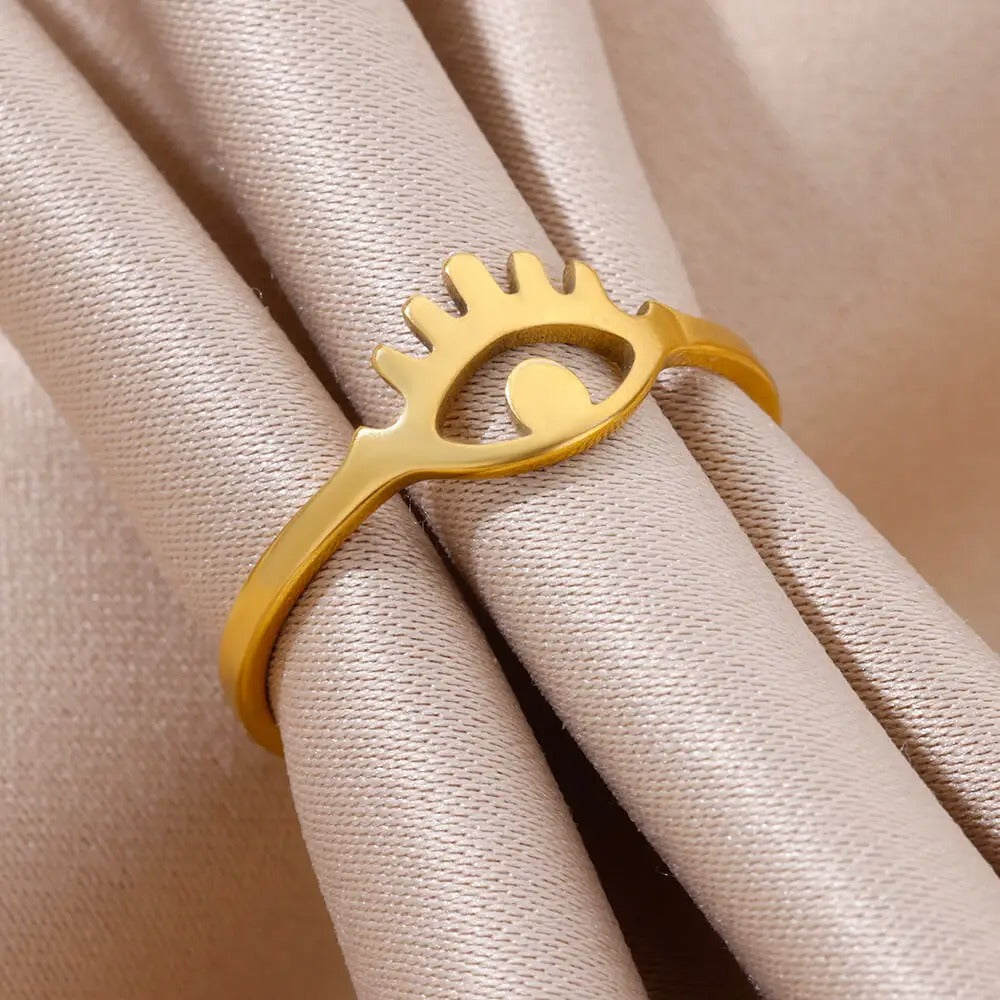 Gold Evil Eye Stainless Steel Ring for Women – Luxury Vintage Gift